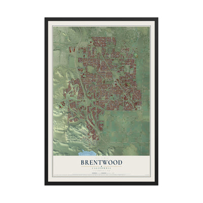 Map of Brentwood, California, 12 x 18 inch print in a black wood frame