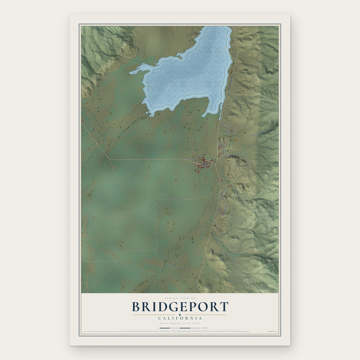 Bridgeport, California map print, the full design