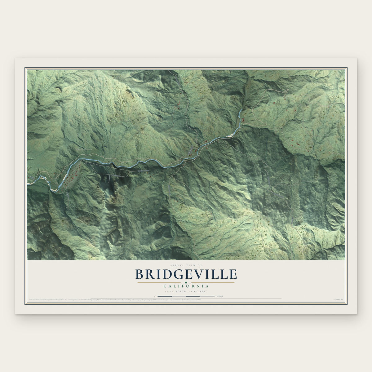 Bridgeville, California map print, the full design