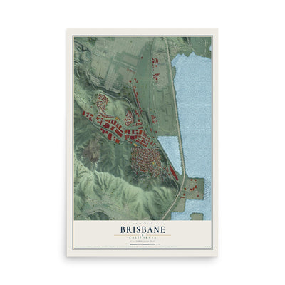 Map of Brisbane, California, 12 x 18 inch unframed archival matte print