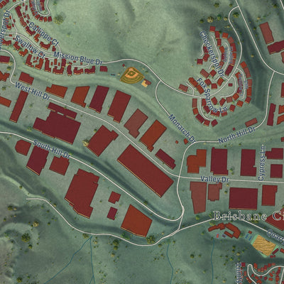 Second close-up of the map of Brisbane, California print showing more streets and buildings
