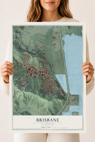 Map of Brisbane, California, 18 x 24 inch unframed archival matte print