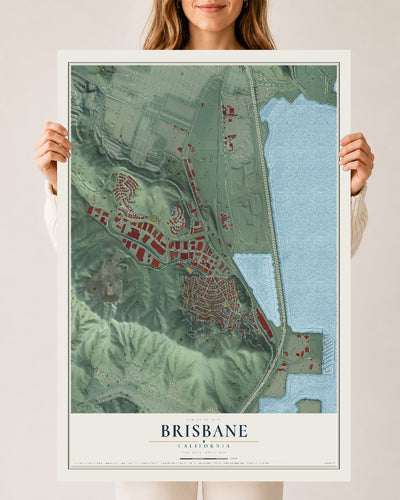 Map of Brisbane, California, 24 x 36 inch unframed archival matte print