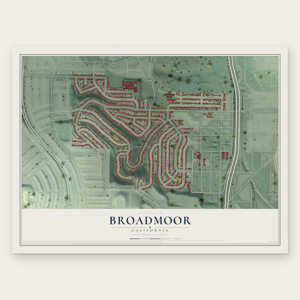 Broadmoor, California map print, the full design
