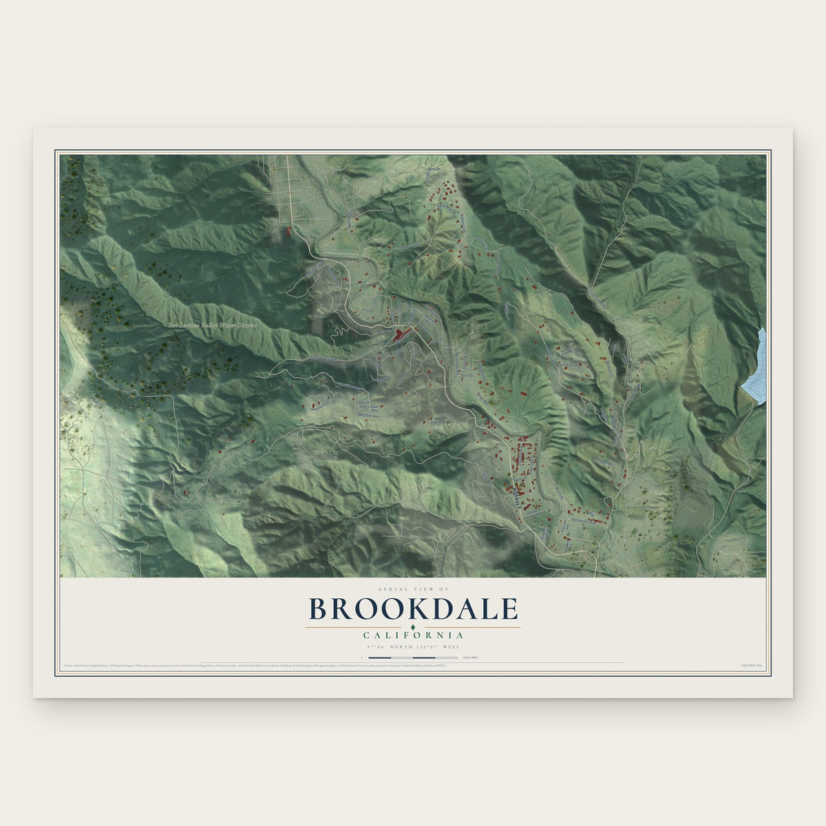 Brookdale, California map print, the full design