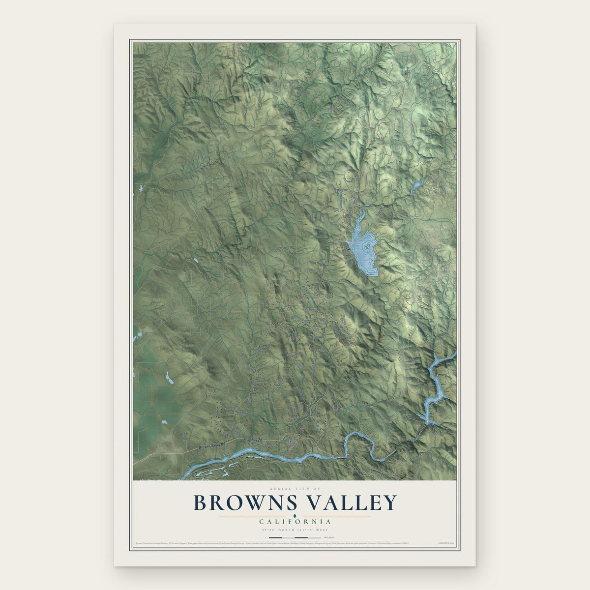 Browns Valley, California map print, the full design
