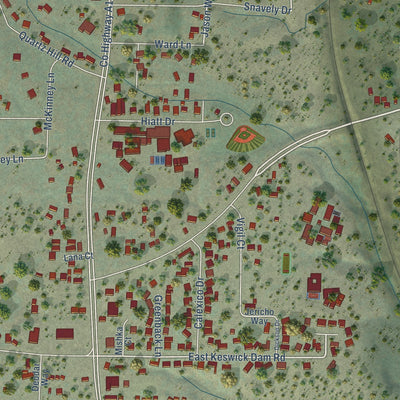 Close-up of the map of Buckeye, California print showing street and building detail