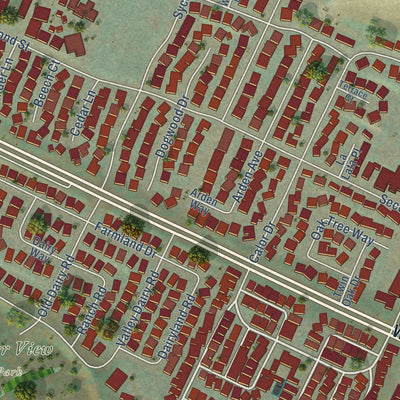 Close-up of the map of Buellton, California print showing street and building detail