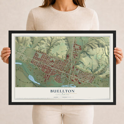 Map of Buellton, California, 12 x 18 inch print in a black wood frame