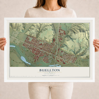 Map of Buellton, California, 18 x 24 inch print in a white wood frame