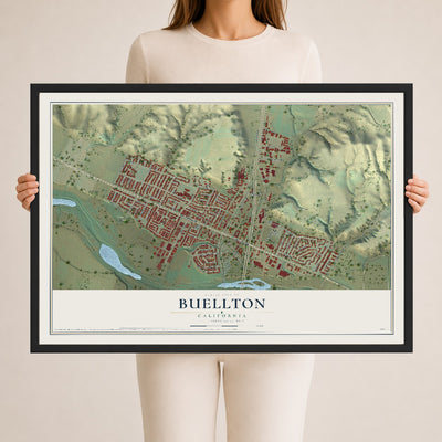 Map of Buellton, California, 24 x 36 inch print in a black wood frame