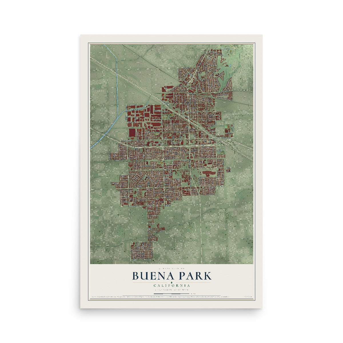 Map of Buena Park, California, 12 x 18 inch unframed archival matte print