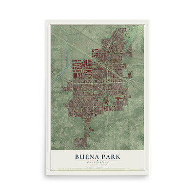 Map of Buena Park, California, 12 x 18 inch unframed archival matte print