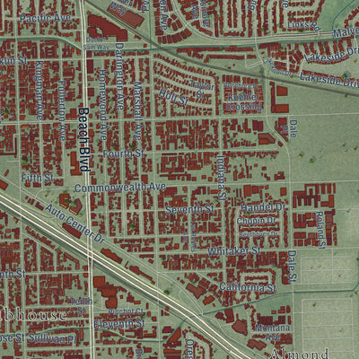 Second close-up of the map of Buena Park, California print showing more streets and buildings