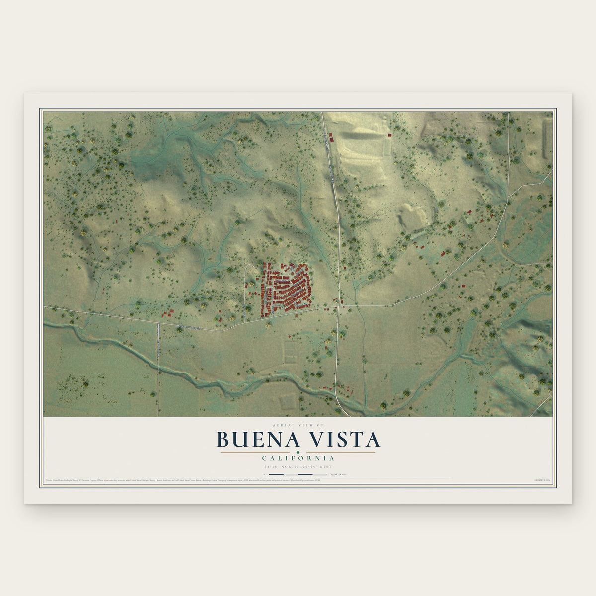 Buena Vista, California map print, the full design