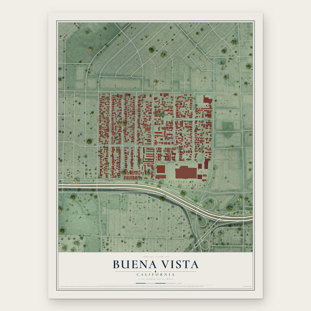 Buena Vista, San Jose, California map print, the full design