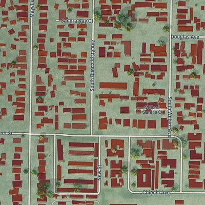 Close-up of the map of Buena Vista, San Jose, California print showing street and building detail