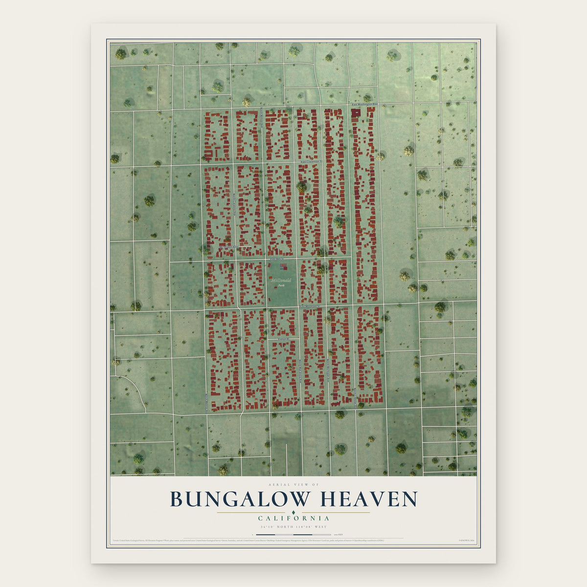 Bungalow Heaven, California map print, the full design