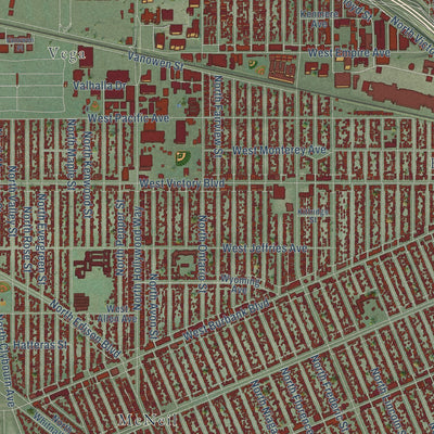 Close-up of the map of Burbank, California print showing street and building detail