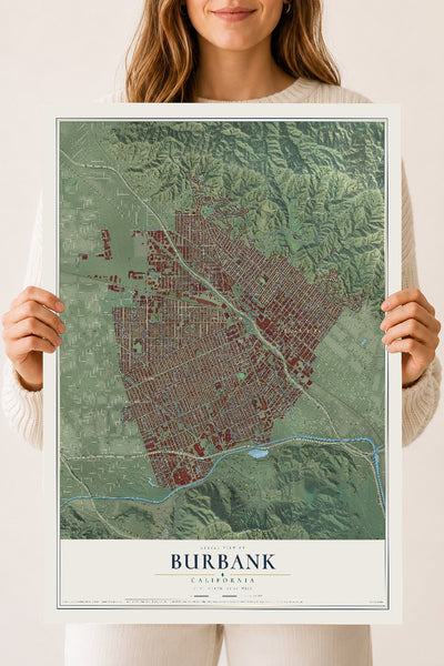 Map of Burbank, California, 18 x 24 inch unframed archival matte print