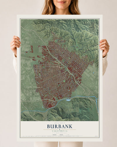 Map of Burbank, California, 24 x 36 inch unframed archival matte print