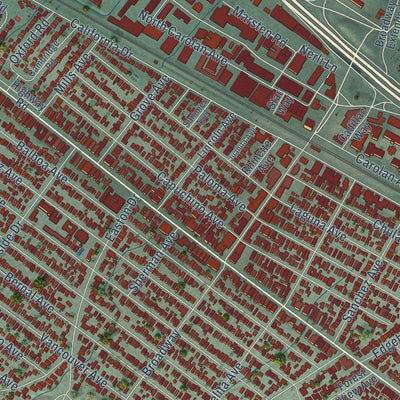 Close-up of the map of Burlingame, California print showing street and building detail
