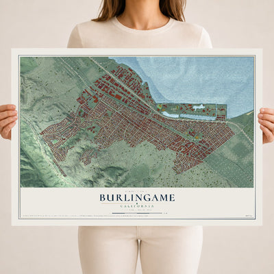 Map of Burlingame, California, 18 x 24 inch unframed archival matte print