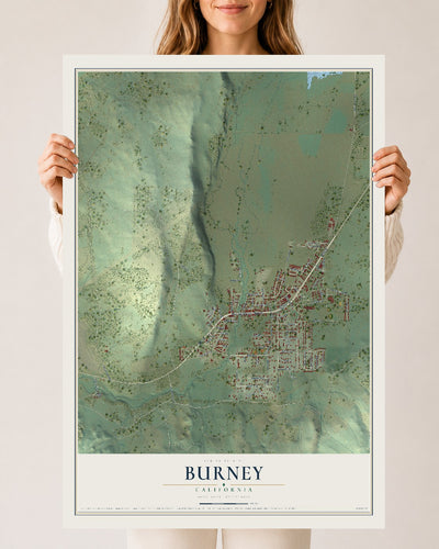 Map of Burney, California, 24 x 36 inch unframed archival matte print