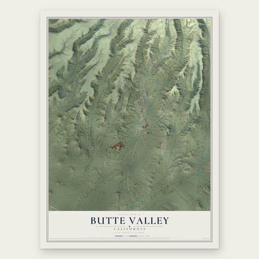 Butte Valley, California map print, the full design
