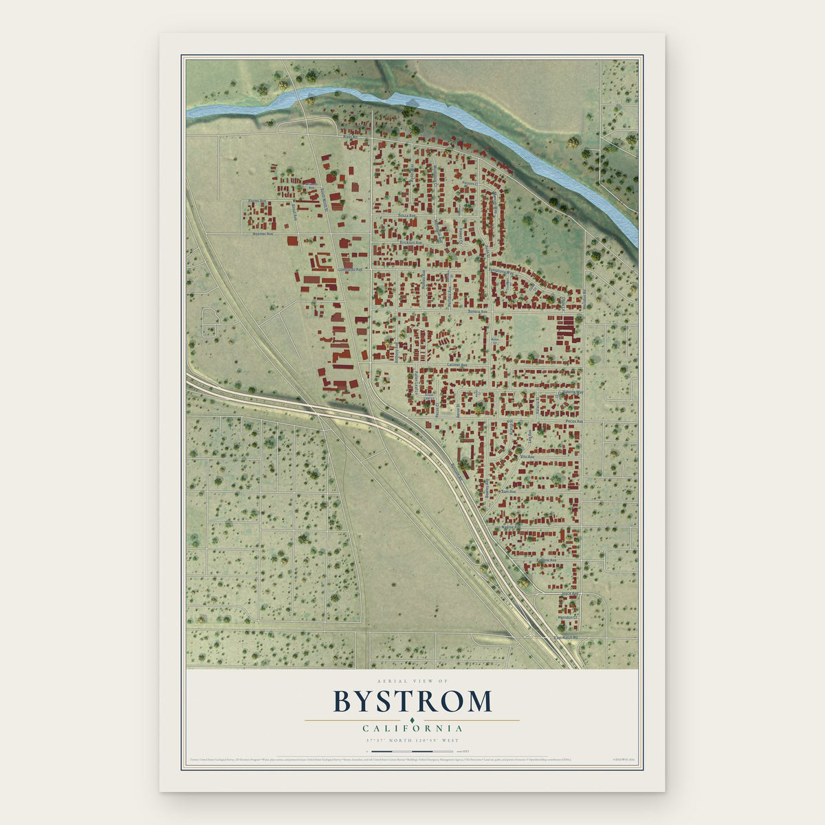 Bystrom, California map print, the full design