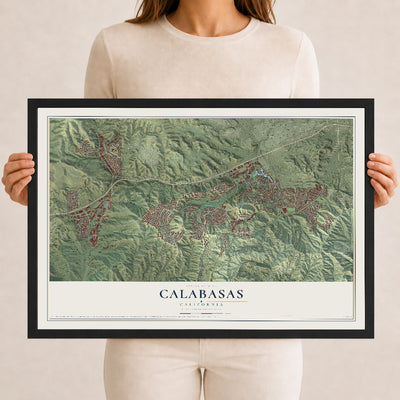 Map of Calabasas, California, 12 x 18 inch print in a black wood frame