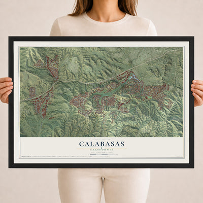 Map of Calabasas, California, 18 x 24 inch print in a black wood frame