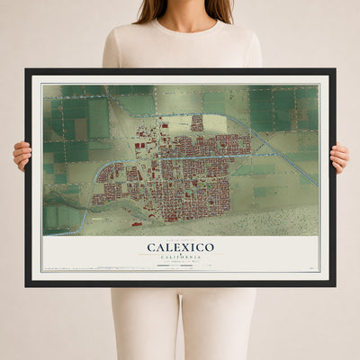 Map of Calexico, California, 24 x 36 inch print in a black wood frame