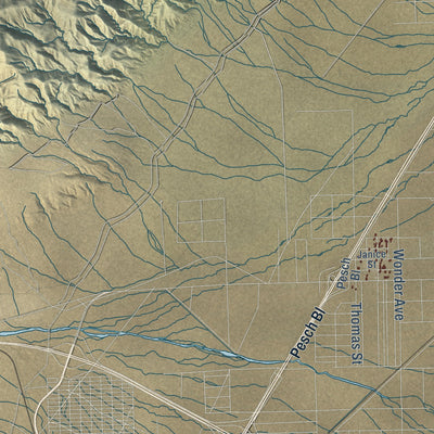 Second close-up of the map of California City, California print showing more streets and buildings