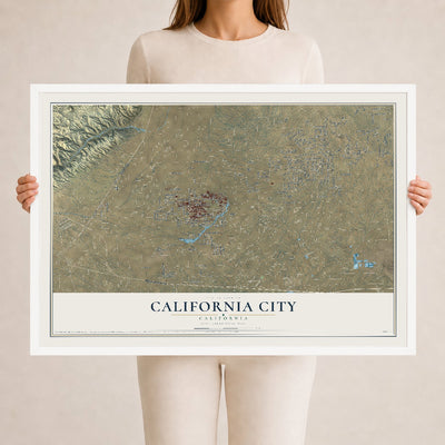 Map of California City, California, 24 x 36 inch print in a white wood frame