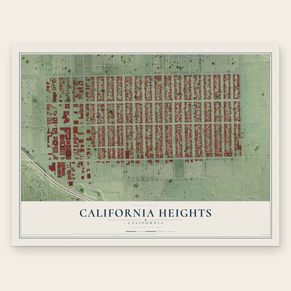 California Heights, California map print, the full design