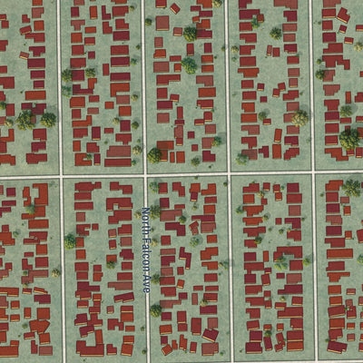 Close-up of the map of California Heights, California print showing street and building detail
