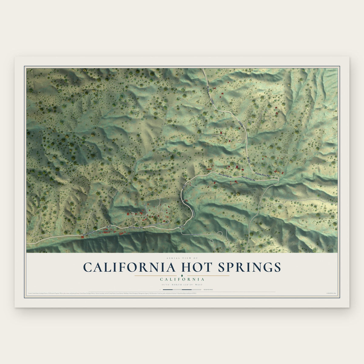 California Hot Springs, California map print, the full design