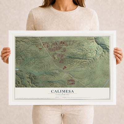 Map of Calimesa, California, 12 x 18 inch print in a white wood frame