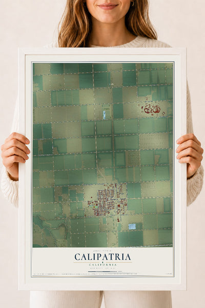 Map of Calipatria, California, 18 x 24 inch print in a white wood frame