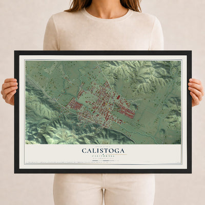 Map of Calistoga, California, 12 x 18 inch print in a black wood frame