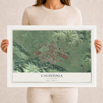 Map of Calistoga, California, 12 x 18 inch print in a white wood frame