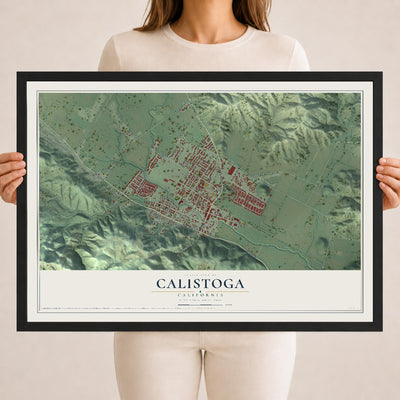 Map of Calistoga, California, 18 x 24 inch print in a black wood frame