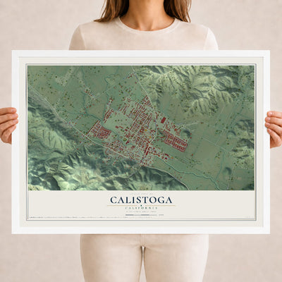 Map of Calistoga, California, 18 x 24 inch print in a white wood frame