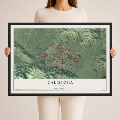 Map of Calistoga, California, 24 x 36 inch print in a black wood frame