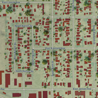 Close-up of the map of Calwa, California print showing street and building detail