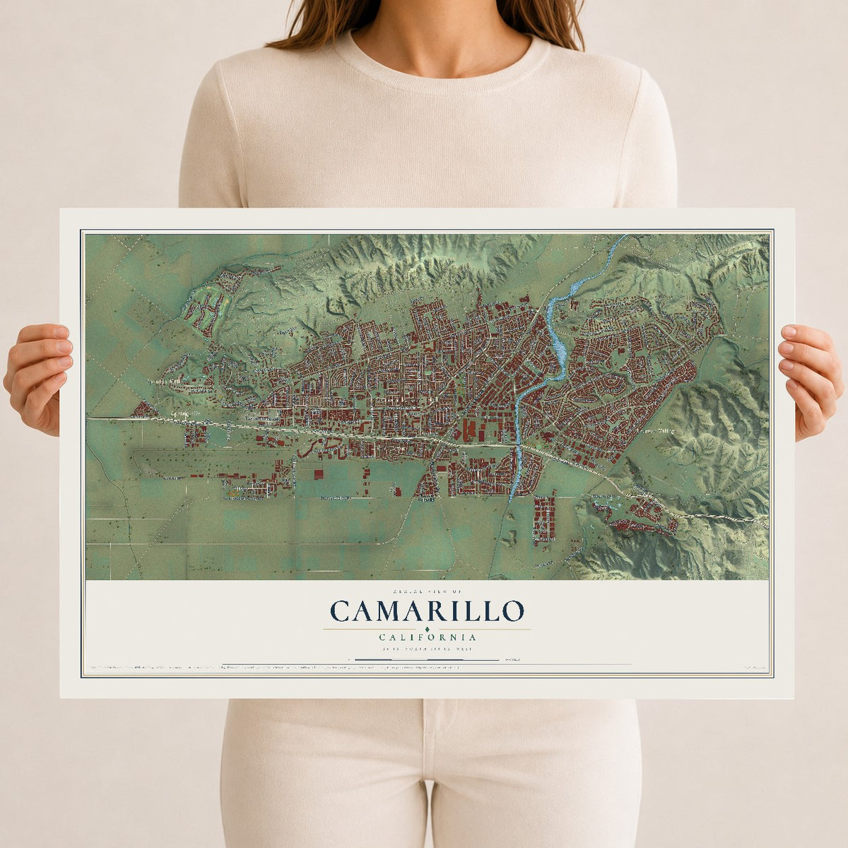 Map of Camarillo, California, 12 x 18 inch unframed archival matte print
