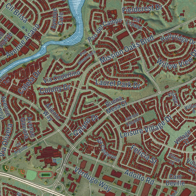 Second close-up of the map of Camarillo, California print showing more streets and buildings