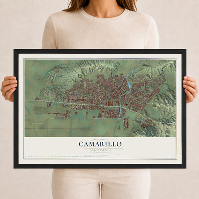 Map of Camarillo, California, 12 x 18 inch print in a black wood frame