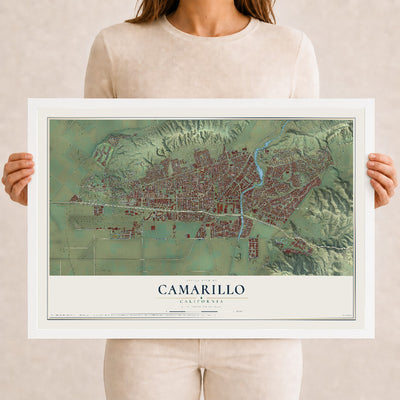 Map of Camarillo, California, 12 x 18 inch print in a white wood frame